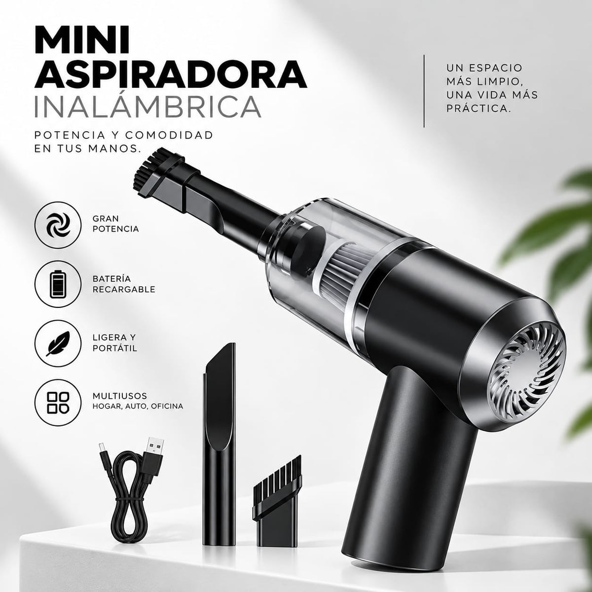 “Mini Aspiradora Inalámbrica 3 en 1”