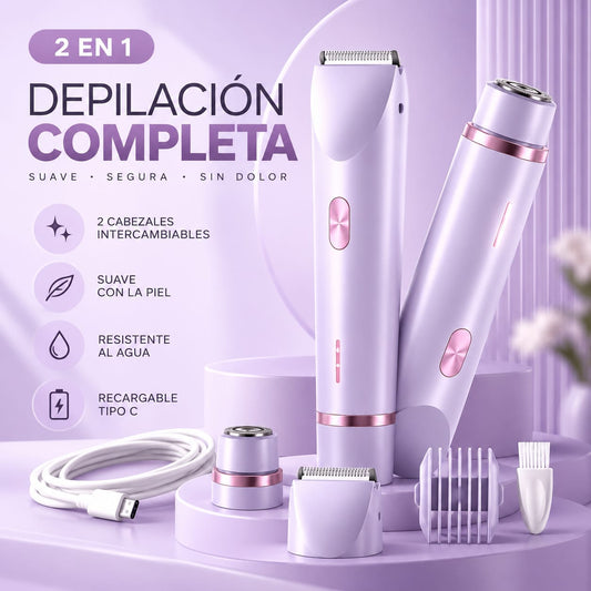 Depiladora Eléctrica 2 en 1 para Mujer – Rasuradora Facial y Corporal Recargable