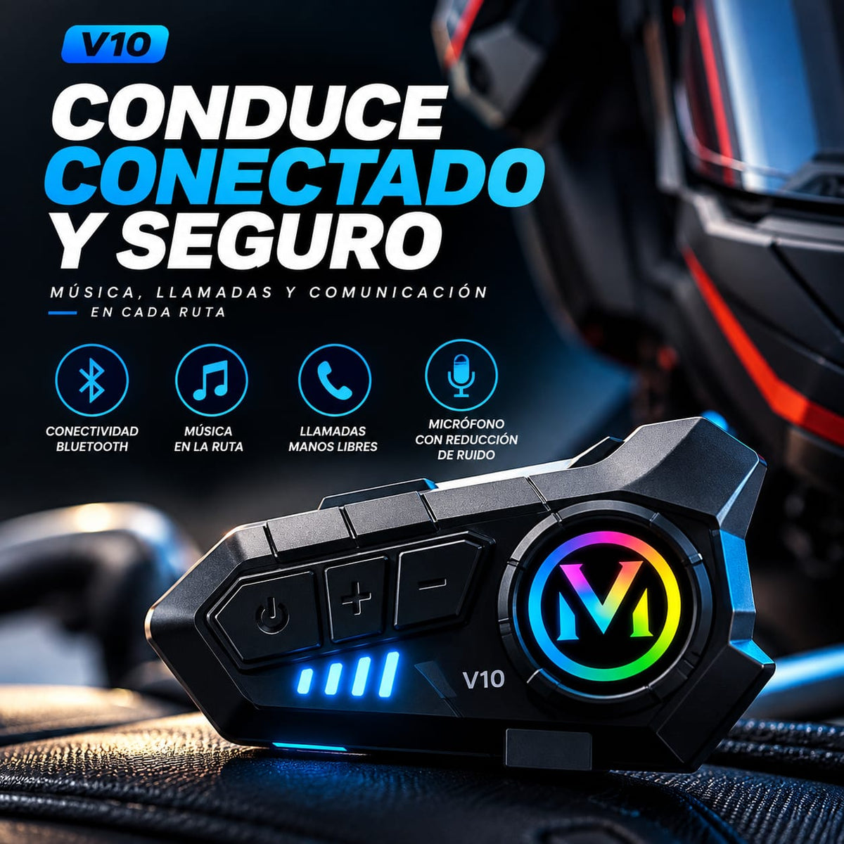 Intercomunicador Bluetooth V10 2X para Moto – Música, Llamadas y Comunicación Manos Libres